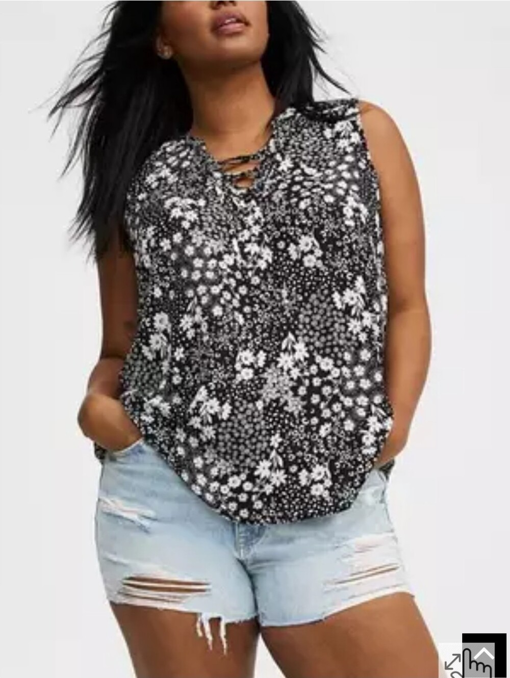 torrid Black & White Floral Lace-Up Sleeveless Camisole